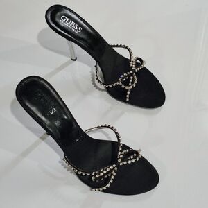 GUESS Black Rhinestone Bow Heeled Sandals Size 10M